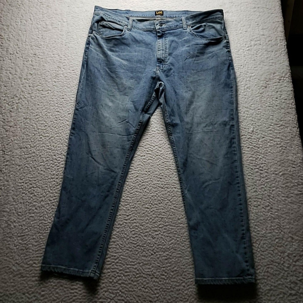 Lee Jeans Mens 42x30 Blue Regular Fit Straight Stretch Denim Pants Light Wash